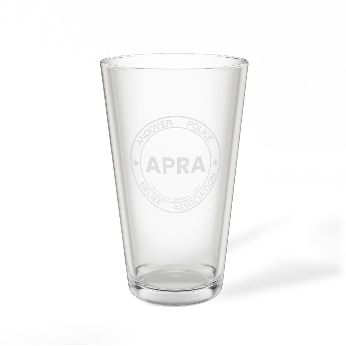 Andover Police Relief Association Pint Mixing Glass, 16oz (Engraving)