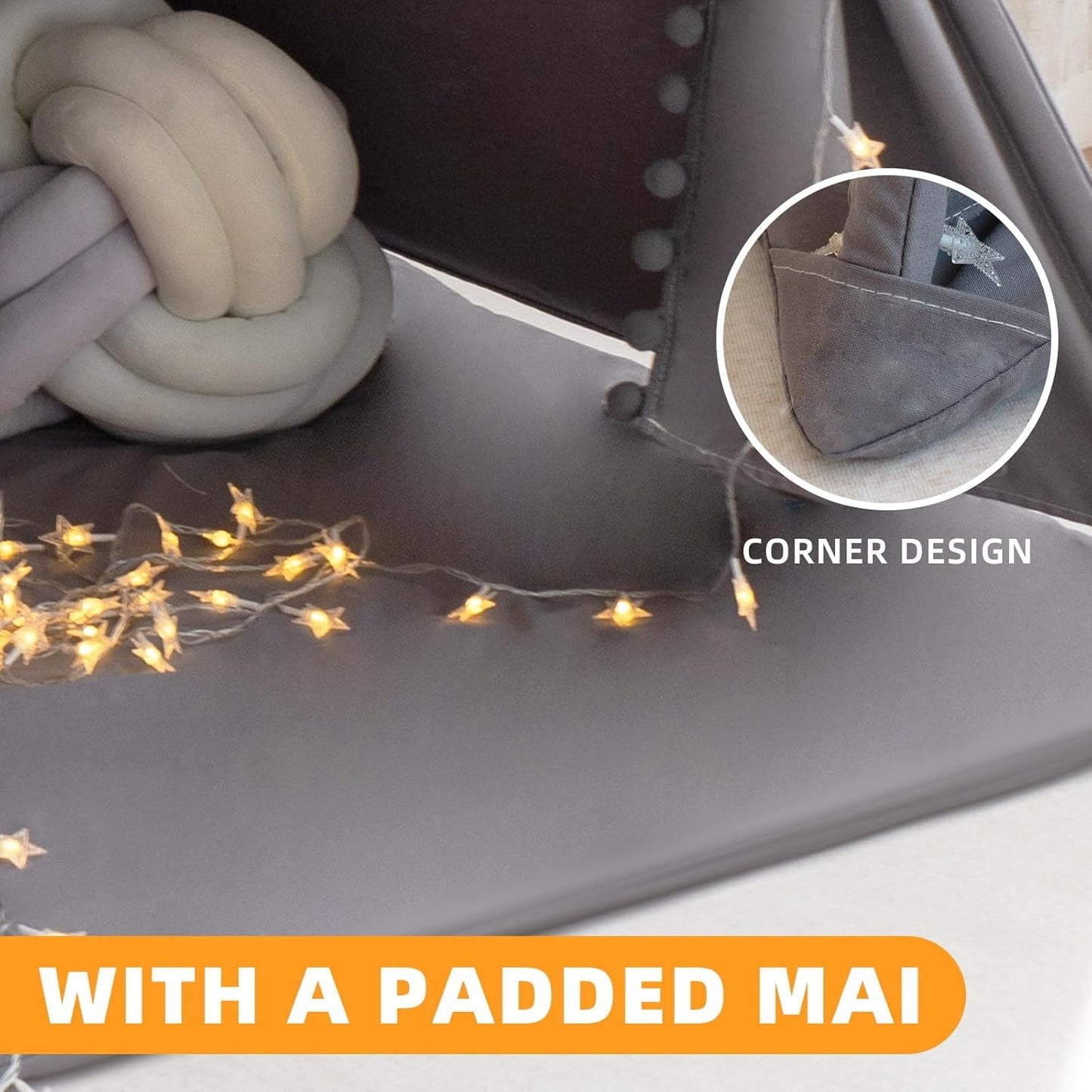 Grey Ultra Sof tDeluxe Cotton Canvas Teepee Tent For Kids