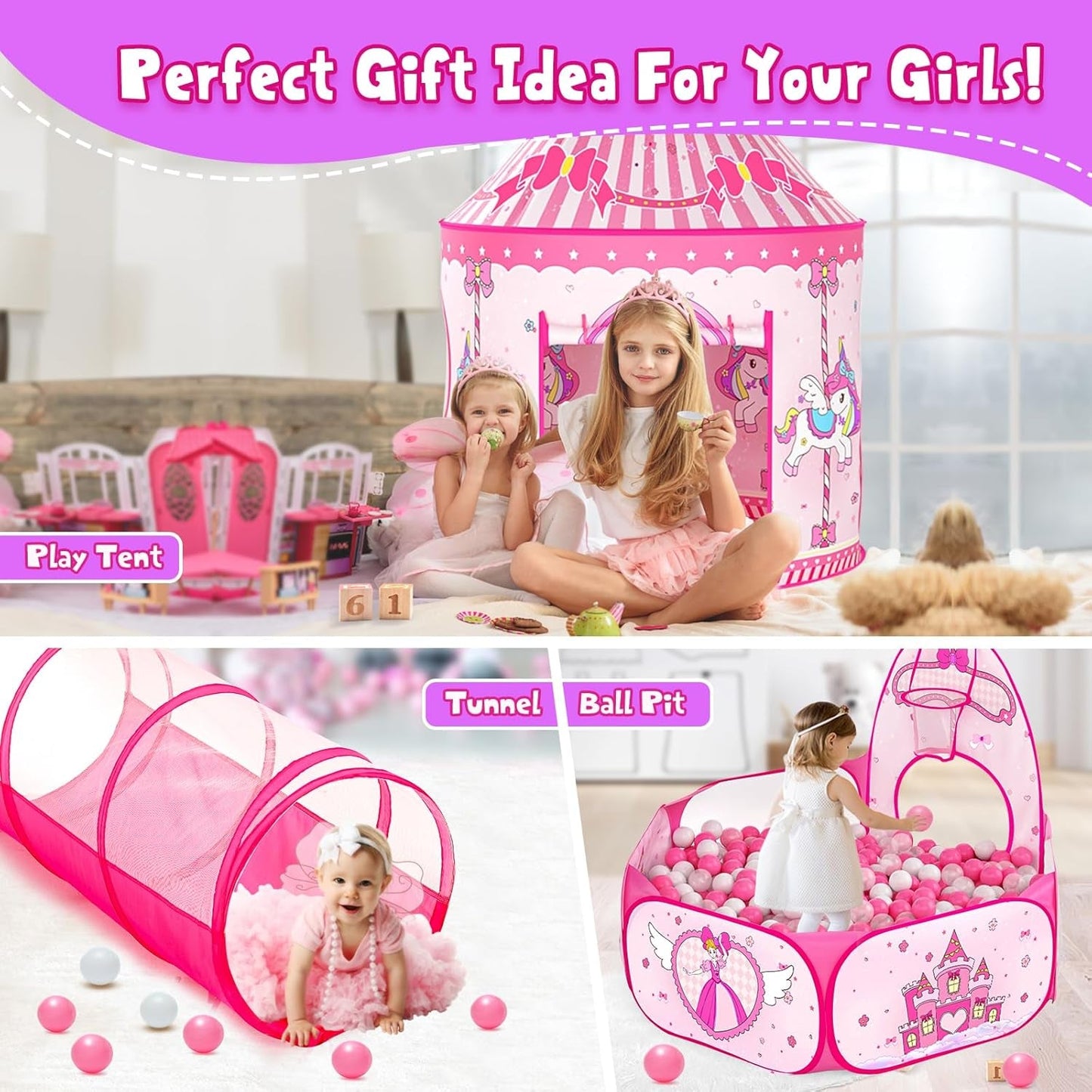 Pink ThreeIn One Princess Multi purpose Indoor Outdoor Play Tent