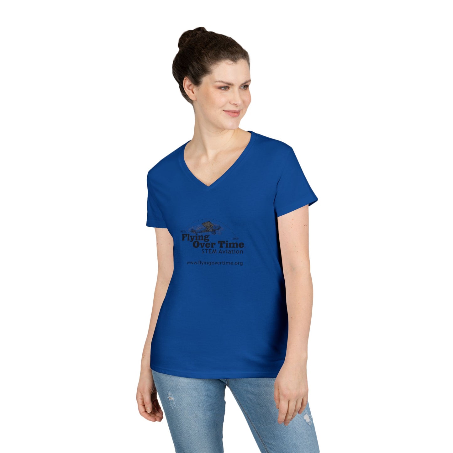 Flying Over Time Ladies' V-Neck T-Shirt