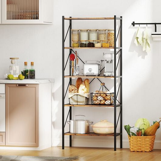 5-Tier Bookshelf with Open Shelves and Heavy Duty Metal Frame-Rustic Brown