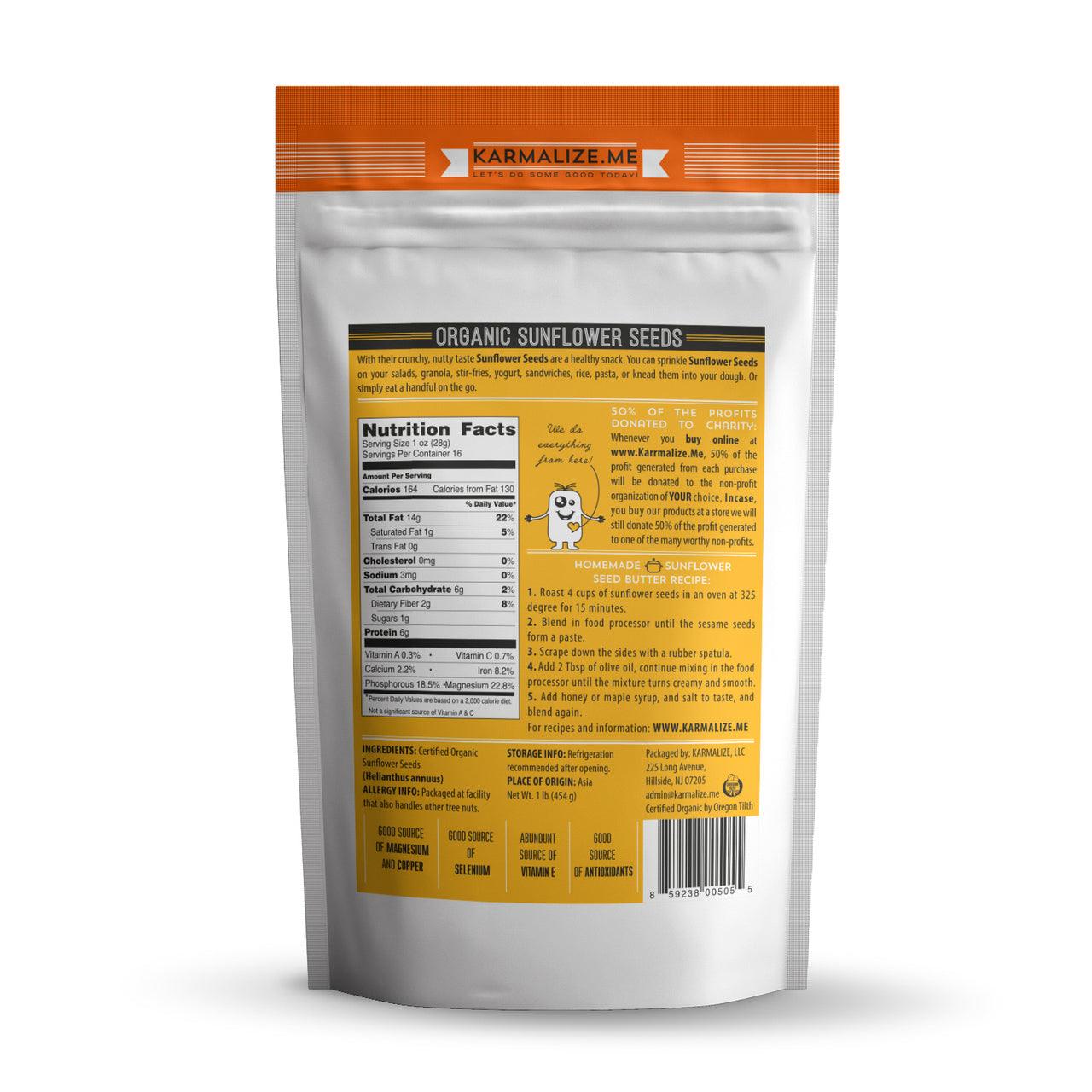 100% Organic Sunflower Seeds, Hulled - 1lb