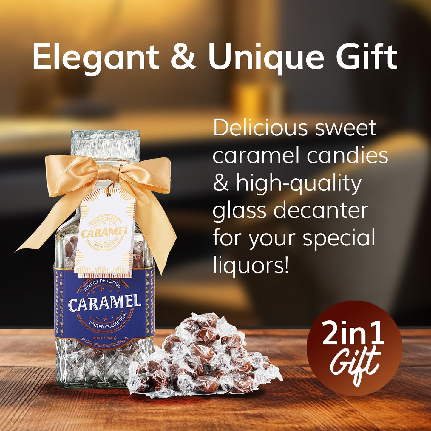 Father's Day Gifts for Men Dad, Chocolate Caramels Candy Gift, Glass Decanter Bourbon, Scotch & Liquor, Birthday Gift Daughter Son, Best Dad Father Husband Presents Food Gift basket Men Women