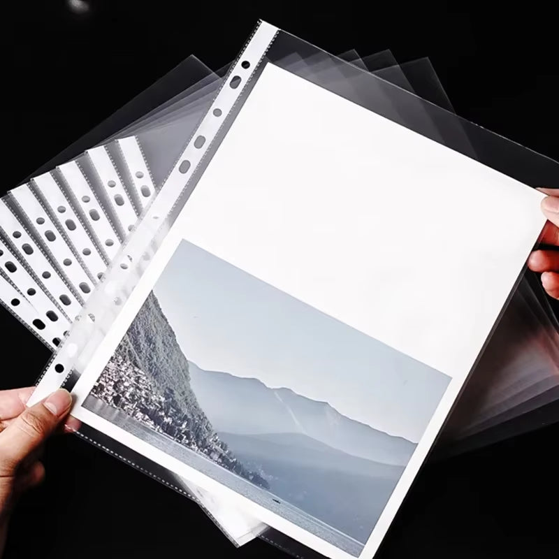 50PCS A4 Clear PVC Sheet Multipurpose File 11-Hole Loose Leaf Page Document Punched Pocket Folder Sheet Protector for File Pape