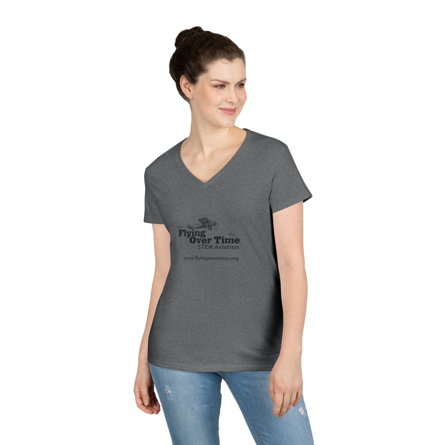 Flying Over Time Ladies' V-Neck T-Shirt