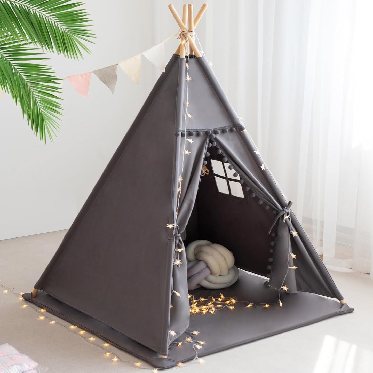 Grey Ultra Sof tDeluxe Cotton Canvas Teepee Tent For Kids