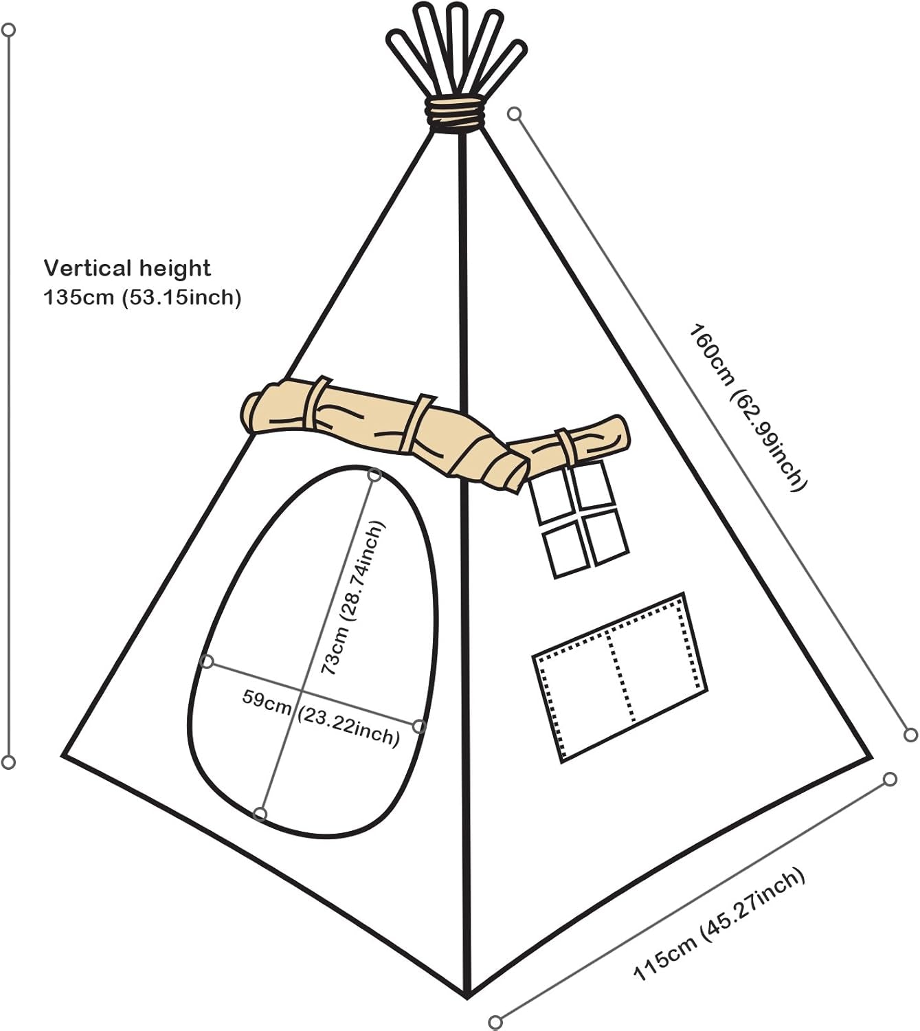 Sturdy Canvas Teepee Play house For Kids Large Windows