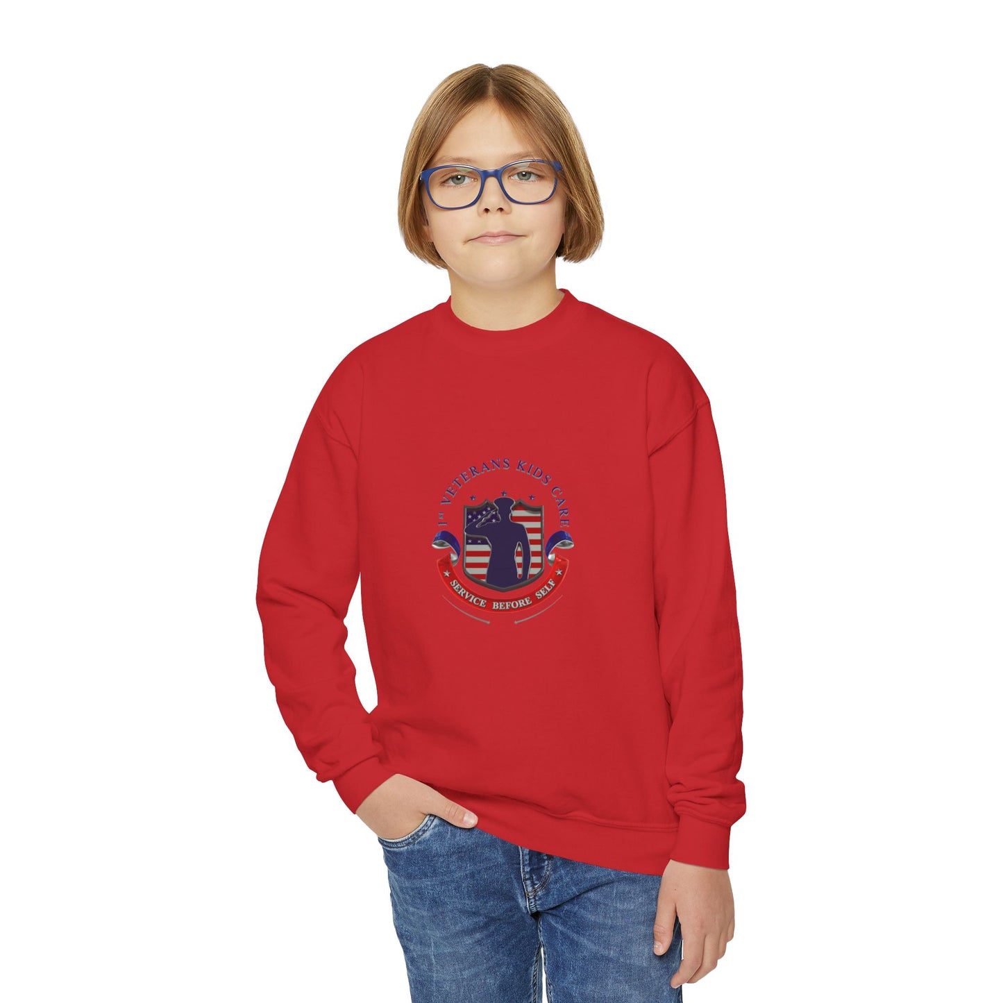 1st Veterans Kids Care Youth Crewneck Sweatshirt