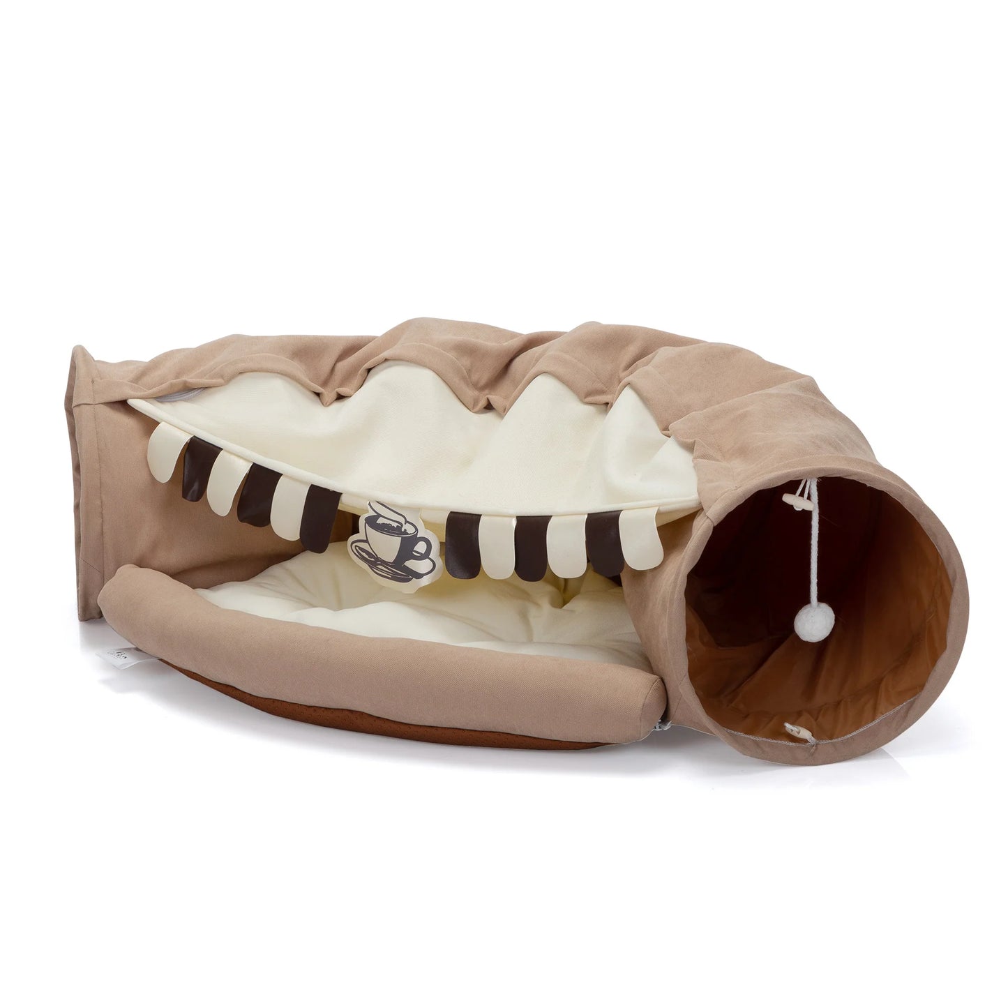 Collapsible Cat Tunnel Bed;  Hide Tunnel for Indoor Cats with Hanging Toys and Cushion Mat;  XH