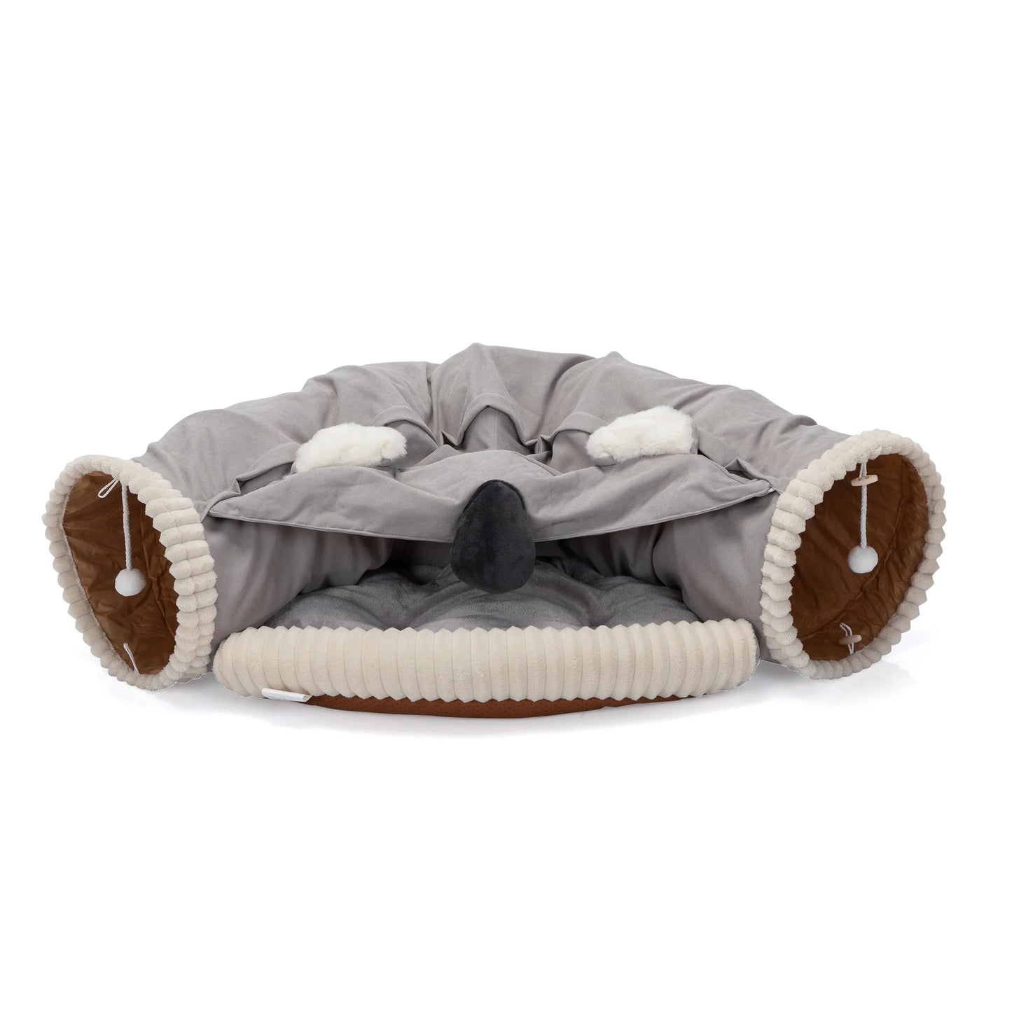 Collapsible Cat Tunnel Bed;  Hide Tunnel for Indoor Cats with Hanging Toys and Cushion Mat;  XH