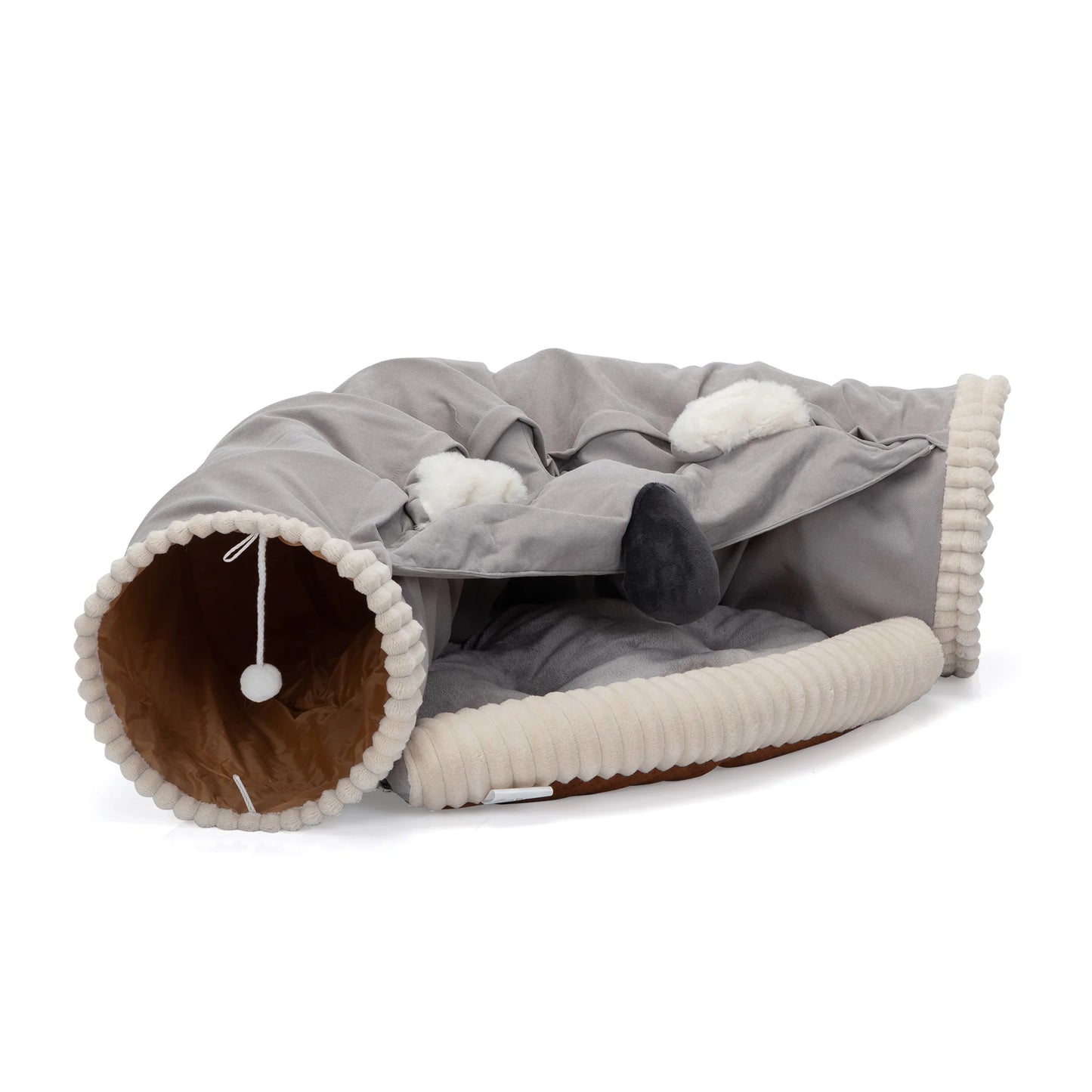 Collapsible Cat Tunnel Bed;  Hide Tunnel for Indoor Cats with Hanging Toys and Cushion Mat;  XH