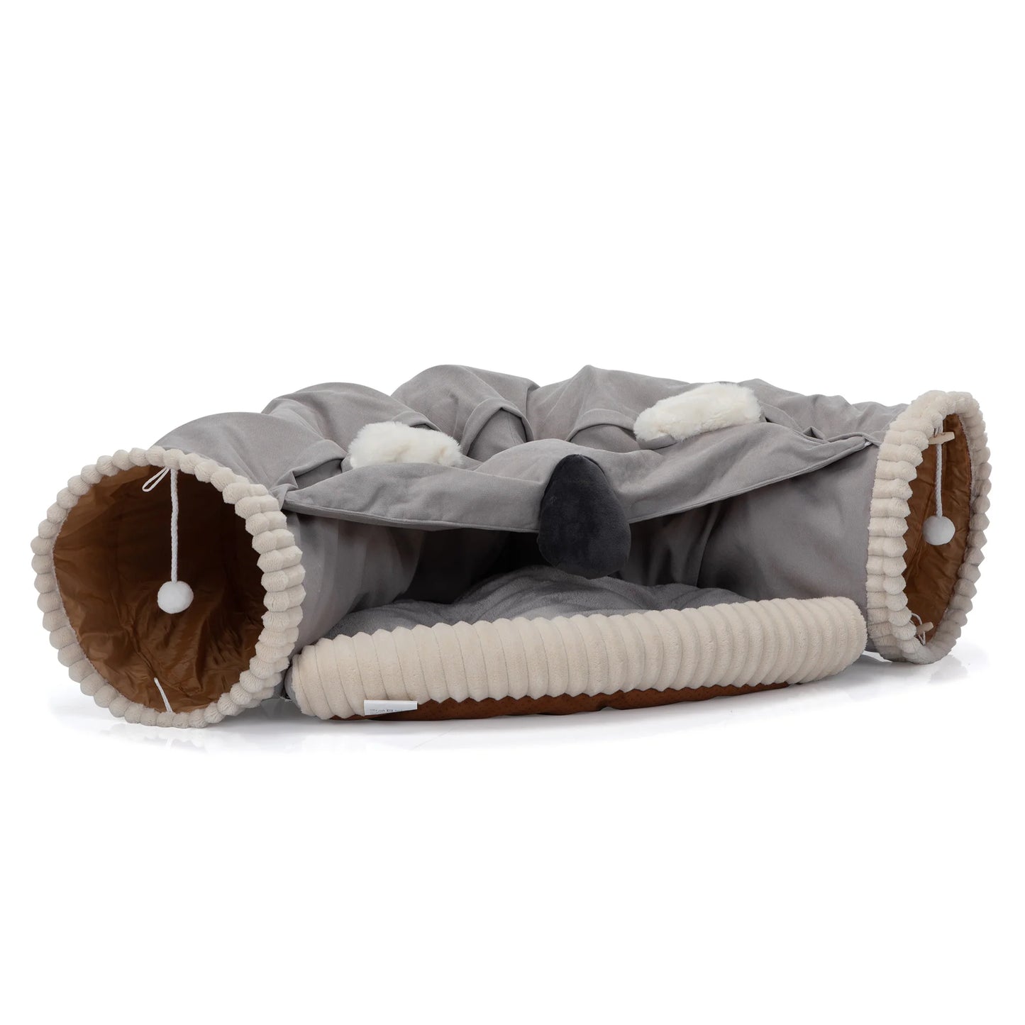 Collapsible Cat Tunnel Bed;  Hide Tunnel for Indoor Cats with Hanging Toys and Cushion Mat;  XH