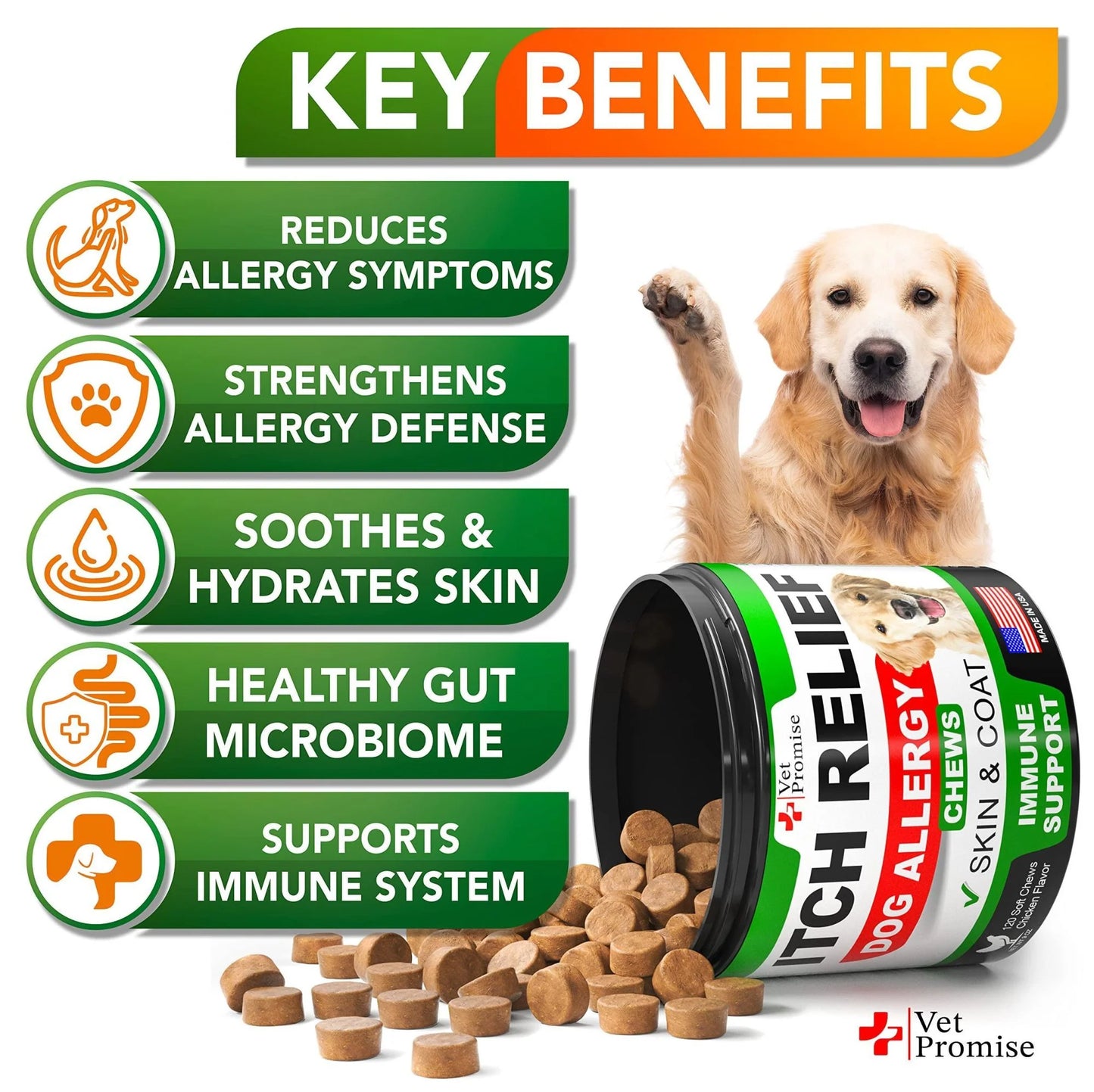 Dog Allergy Chews   Itch Relief for Dogs   Dog Allergy Relief   Anti Itch for Dogs   Dog Itchy Skin Treatment   Dog Allergy Support   Hot Spots   Immune Health Supplement   Made in USA   120 Treats