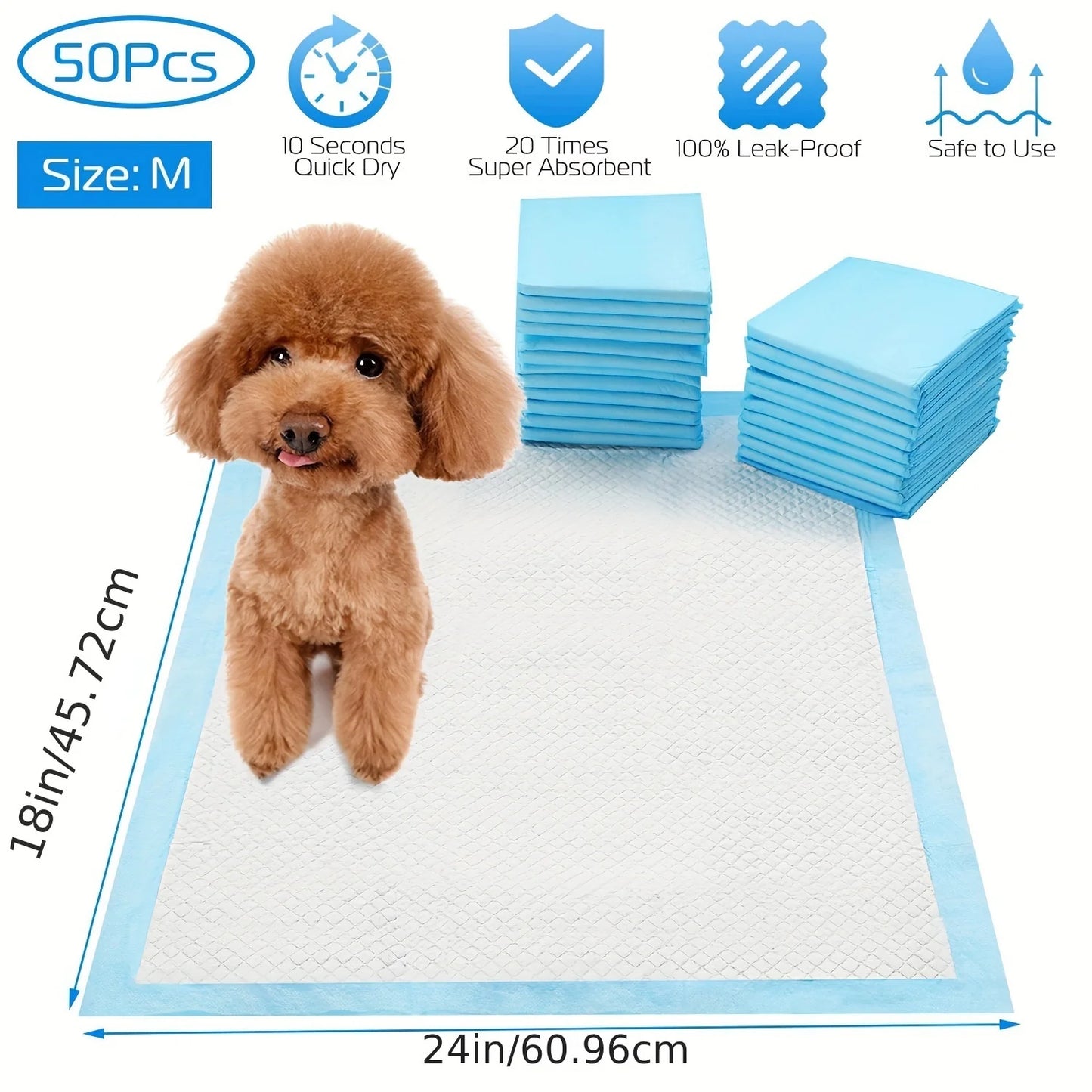 50Pcs/Set Dog Training Pads Puppy Pee Pads Cat Wee Mats Potty-Train 24x18In M