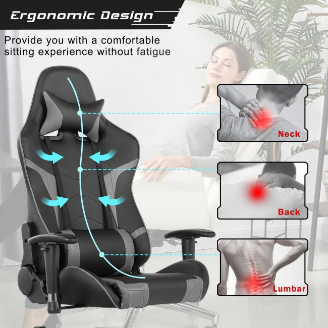 Reclining Swivel Massage Gaming Chair with Lumbar Support