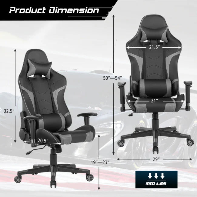 Reclining Swivel Massage Gaming Chair with Lumbar Support