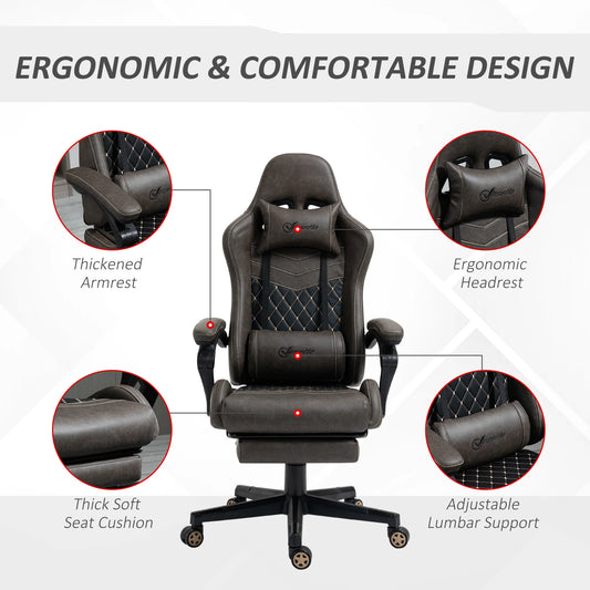 Vinsetto Racing Gaming Chair Diamond PU Leather Office Gamer Chair High Back Swivel Recliner with Footrest, Lumbar Support, Adjustable Height, Brown