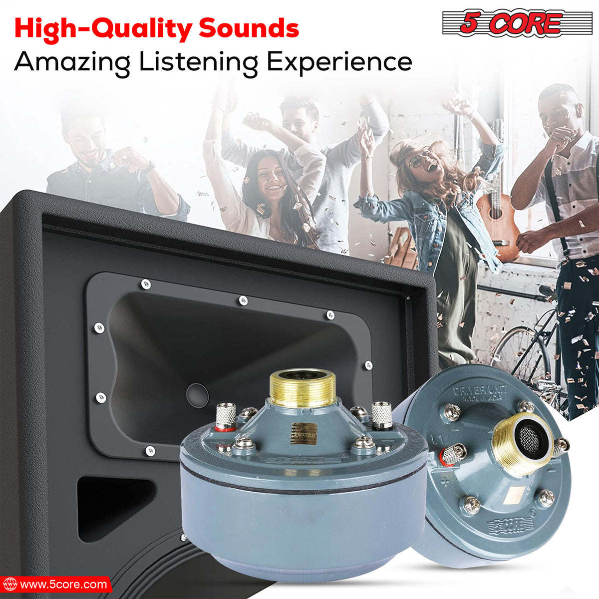 5 Core Compression Driver 600W Peak Aluminium Tweeter Diaphragm 16 Ohm Throat Twist Horn Speaker: DU 60W