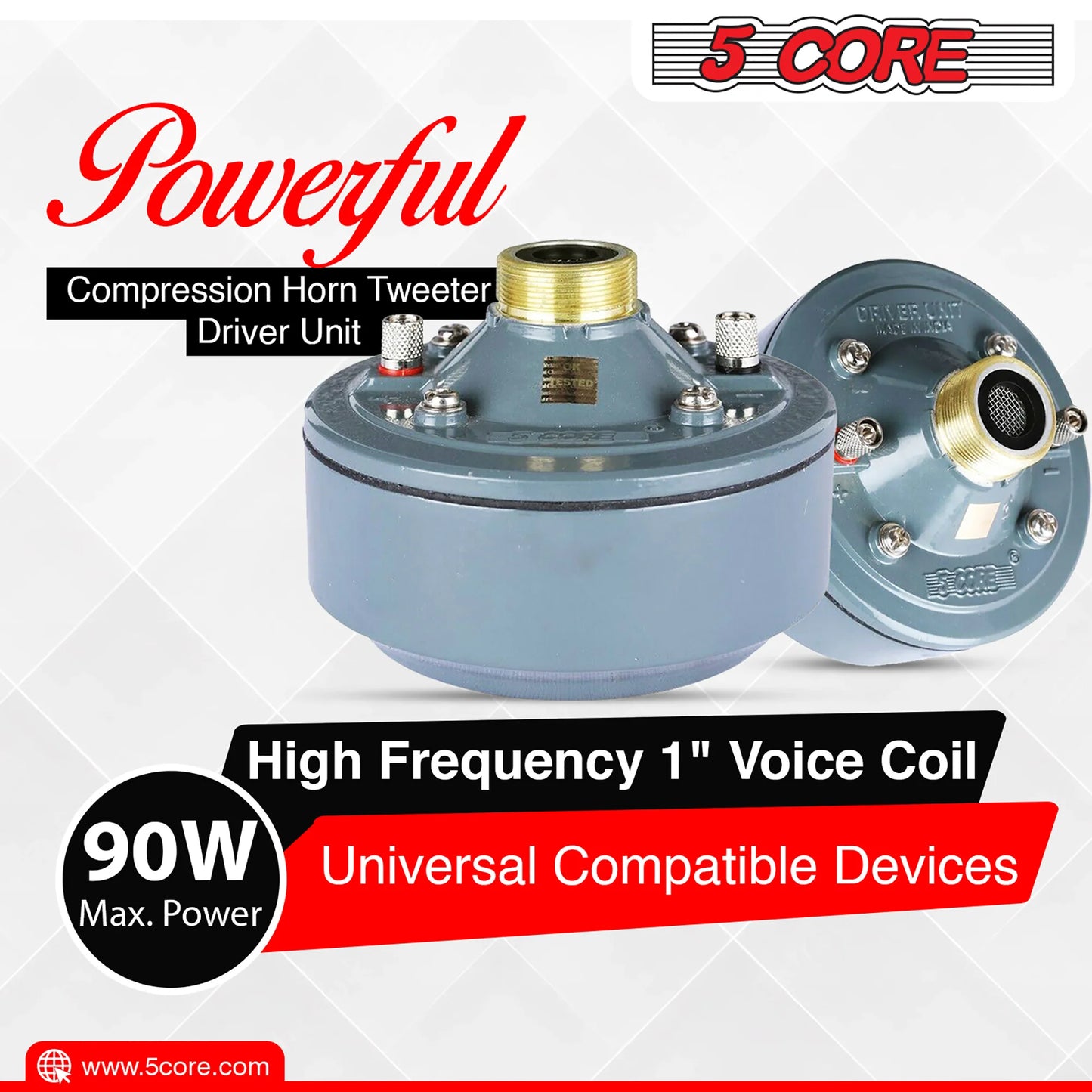 5 Core Compression Driver 600W Peak Aluminium Tweeter Diaphragm 16 Ohm Throat Twist Horn Speaker: DU 60W