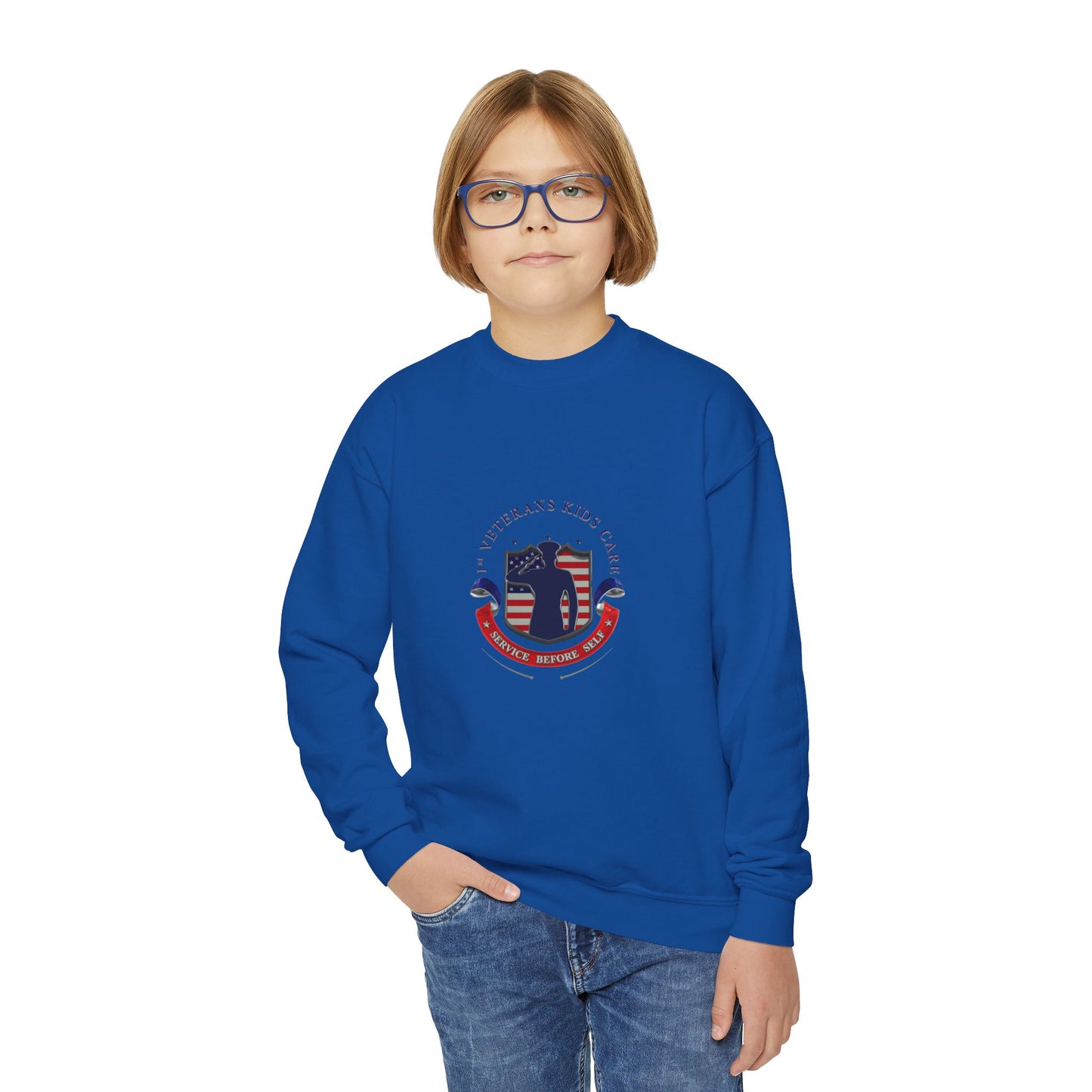 1st Veterans Kids Care Youth Crewneck Sweatshirt