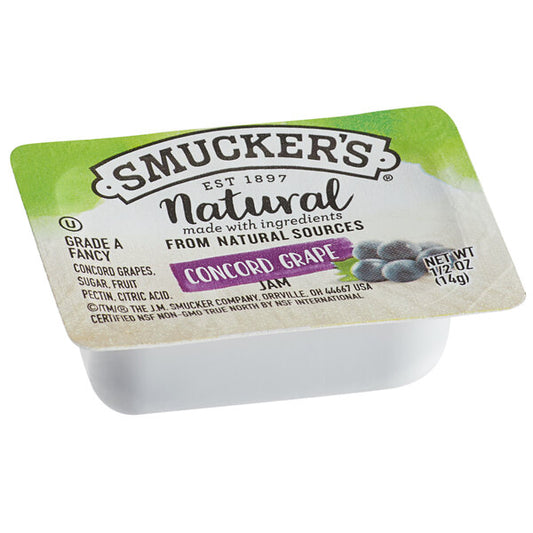 Smuckers 1/2 Ounce Natural Jam, 0.5 oz Container, Concord Grape, 200/Carton