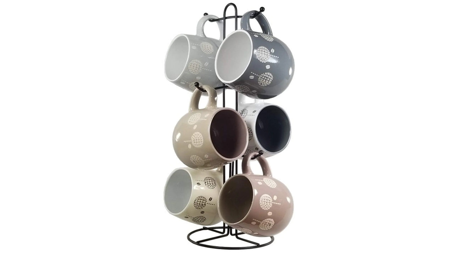MARCELLE 6PC MUG SET (17OZ) WITH RACK AND COLOR BOX