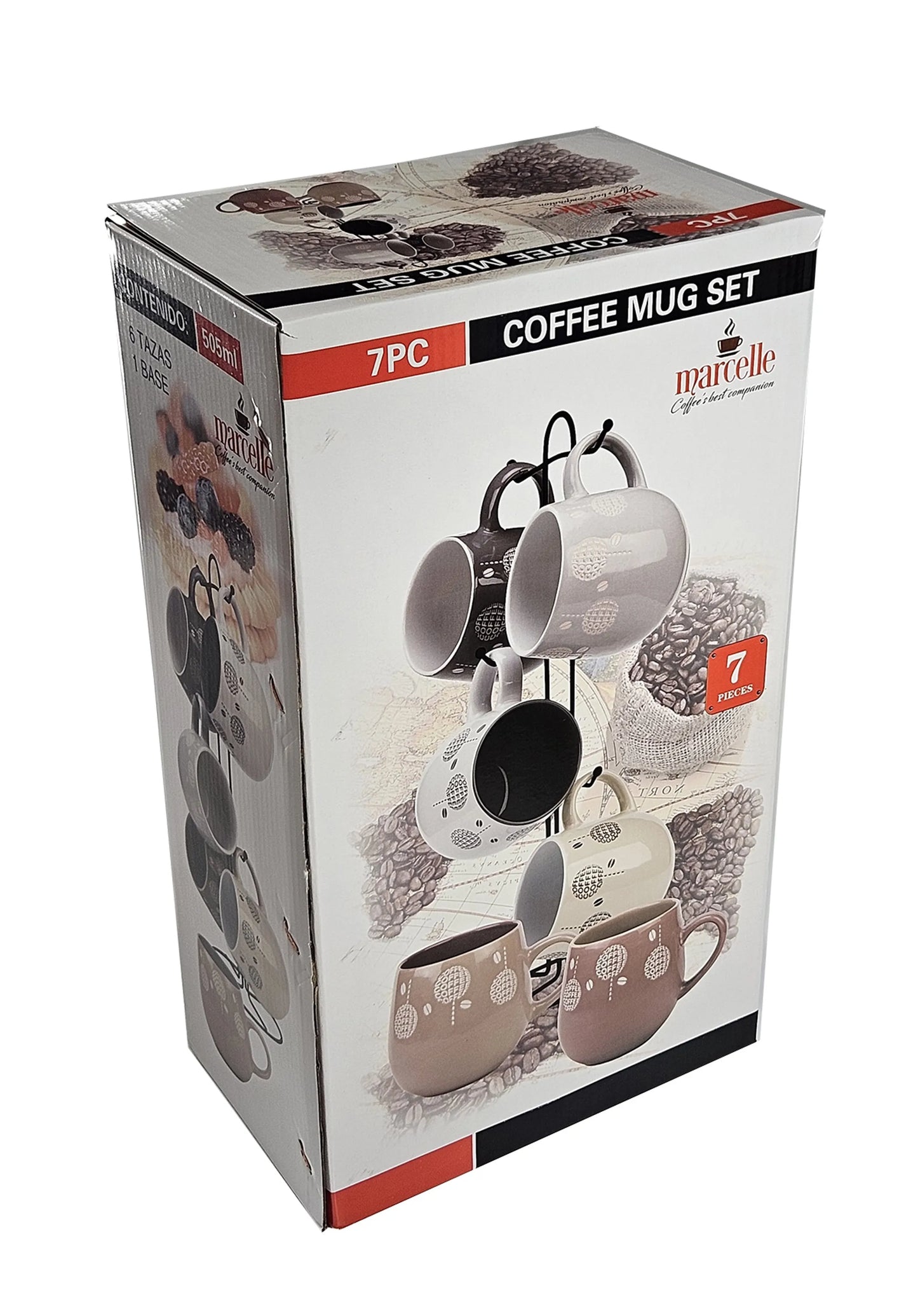 MARCELLE 6PC MUG SET (17OZ) WITH RACK AND COLOR BOX