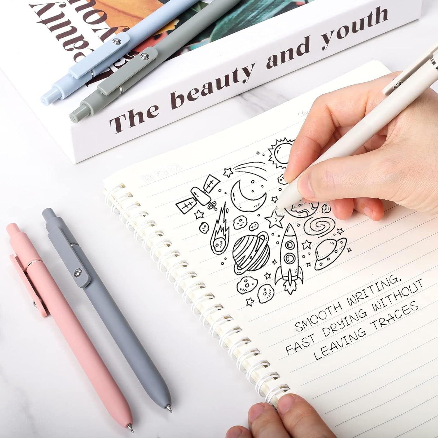 Gel Pens, 5Pcs 0.5Mm Quick Dry Black Ink Fine Point Smooth Writing Pens High-End