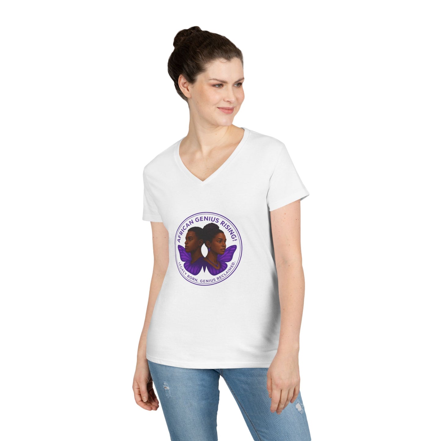 African Genius Rising Ladies' V-Neck T-Shirt