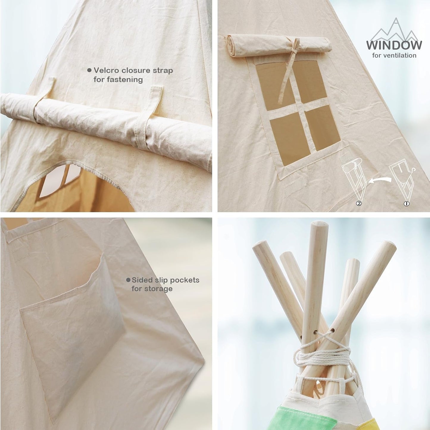 Sturdy Canvas Teepee Play house For Kids Large Windows