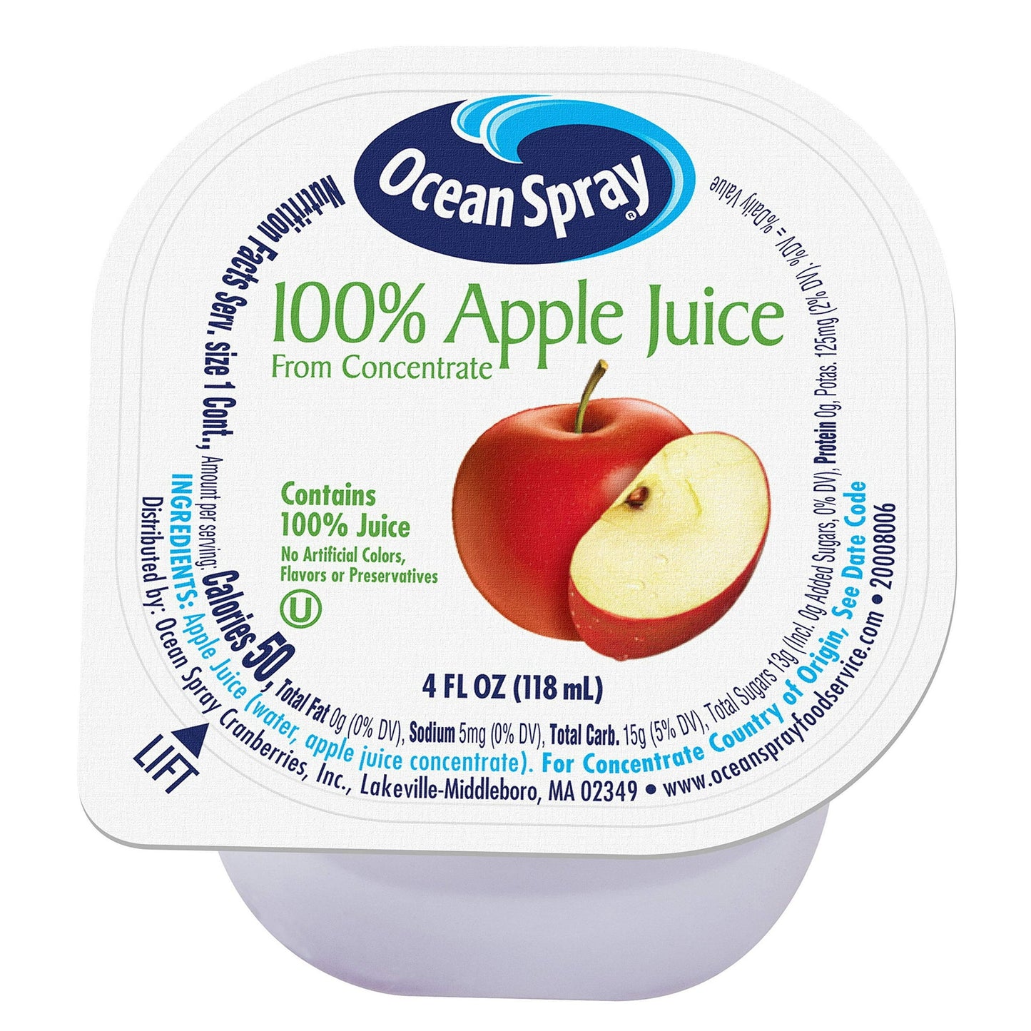 100% Juice, Apple, 4 oz Cup, 48/Box