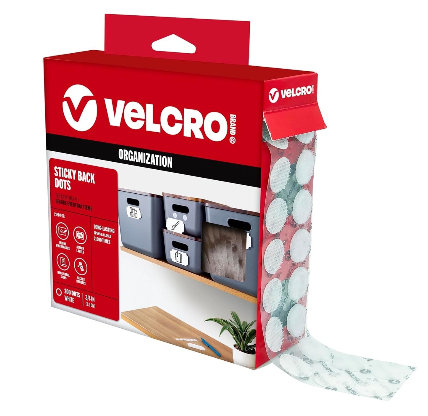 VELCRO Brand Dots with Adhesive White | 200 Pk | 3/4" Circles | Sticky Back Roun