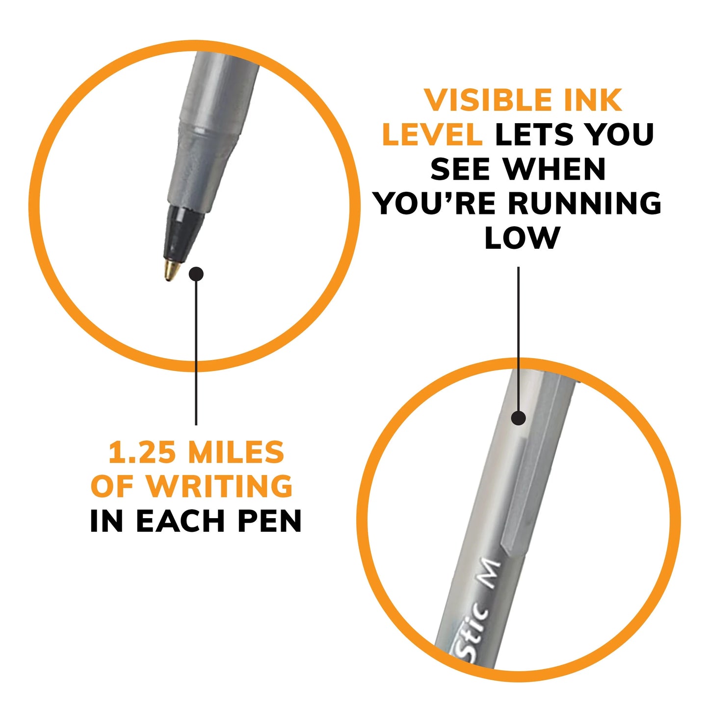 round Stic Xtra Life Ballpoint Pen, Medium Point 1.0 Mm, Black Ink - 60 Pack