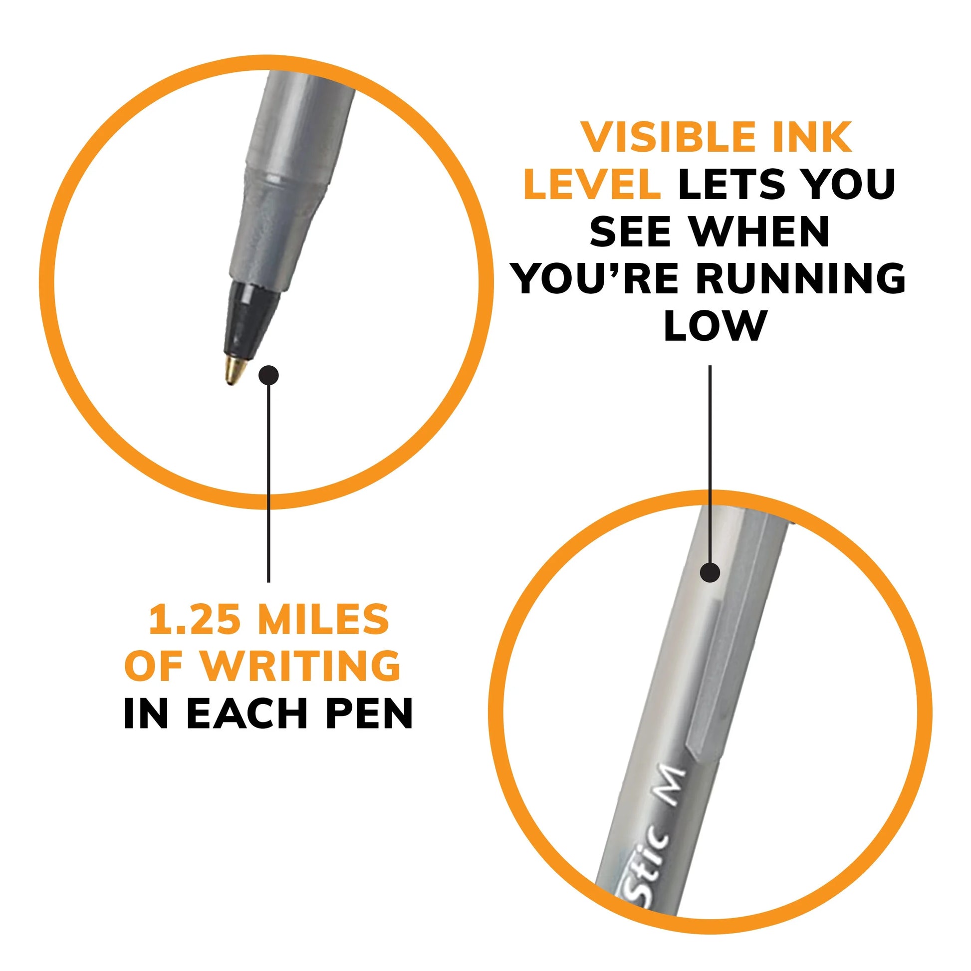 round Stic Xtra Life Ballpoint Pen, Medium Point 1.0 Mm, Black Ink - 60 Pack