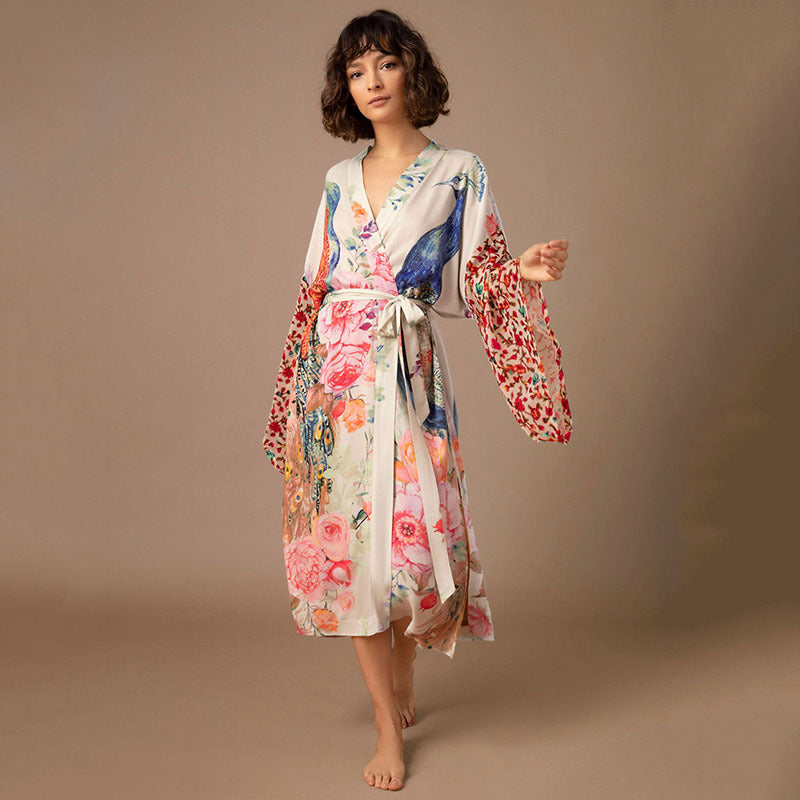 Loose Sun Protection Peacock Positioning Printing Beach Cover-up