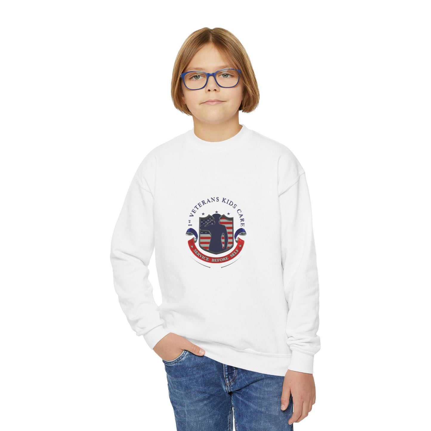 1st Veterans Kids Care Youth Crewneck Sweatshirt