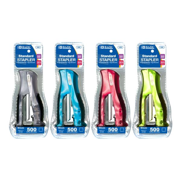Compact Stand-Up Standard (26/6) Stapler w/ 500 Ct. Staples - Random Color