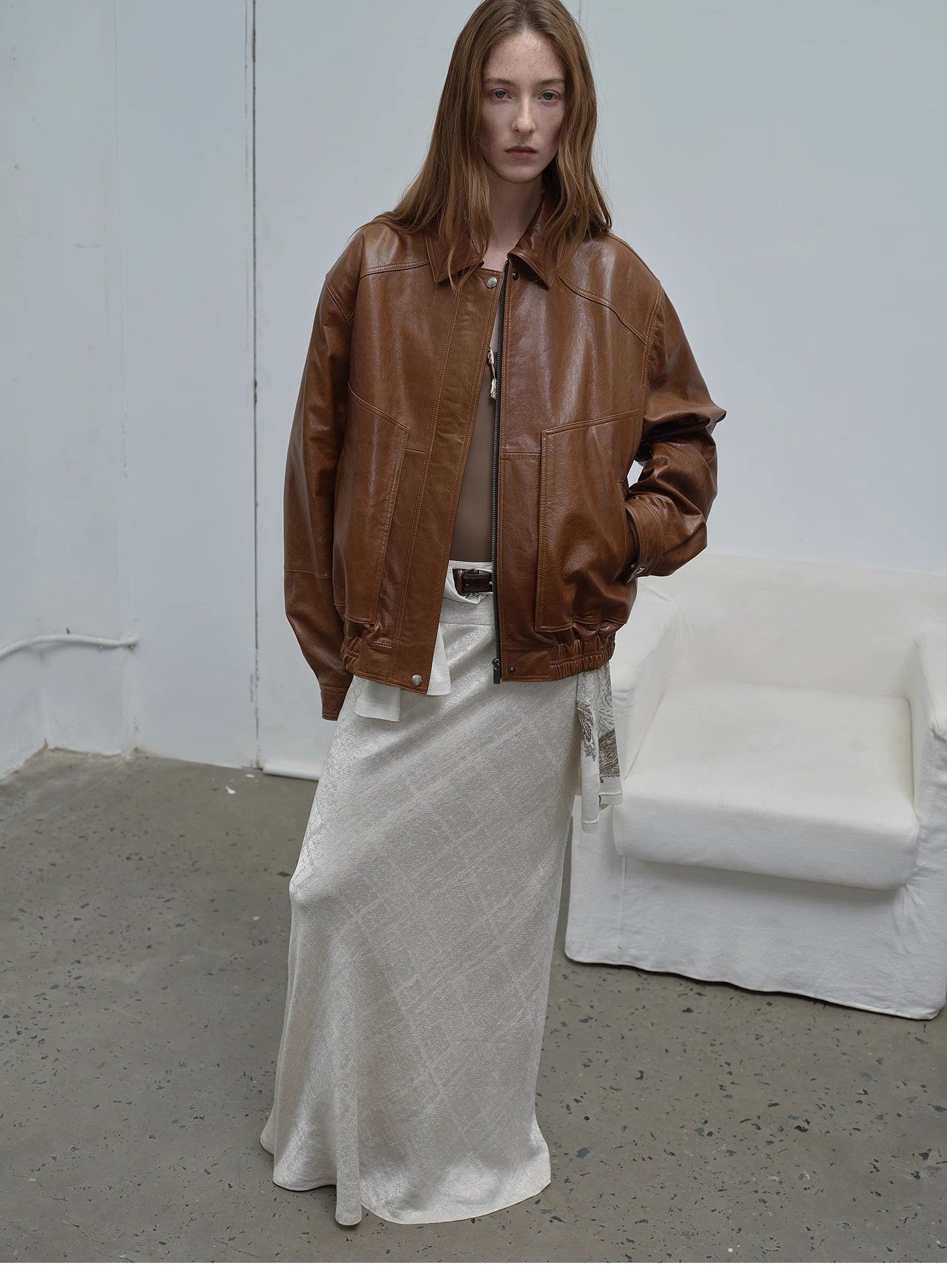 "Fashionable Luke" imported waxed sheep leather retro work jacket coat for women