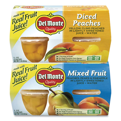 Diced Peaches and Mixed Fruit Cups, 4 oz Cups, 16 Cups/Carton