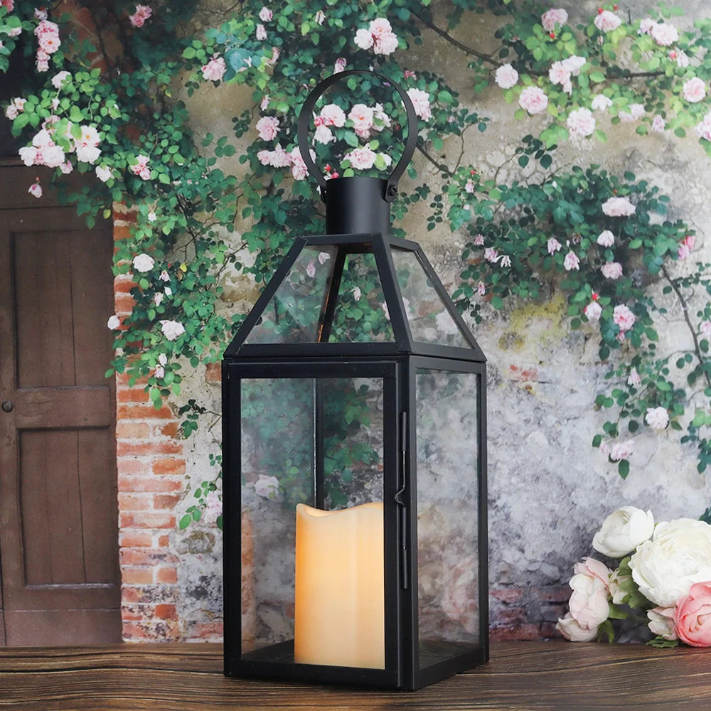 16"High Stainless Steel Black Candle Lanterns