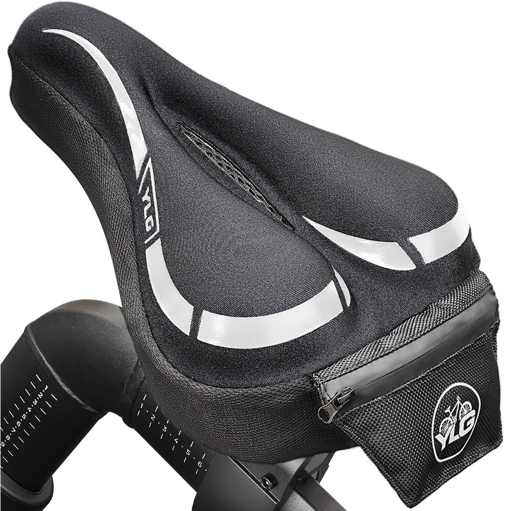 YC 7, YLG Silver White Memory Foam Bike seat Cover  11" x 7" White