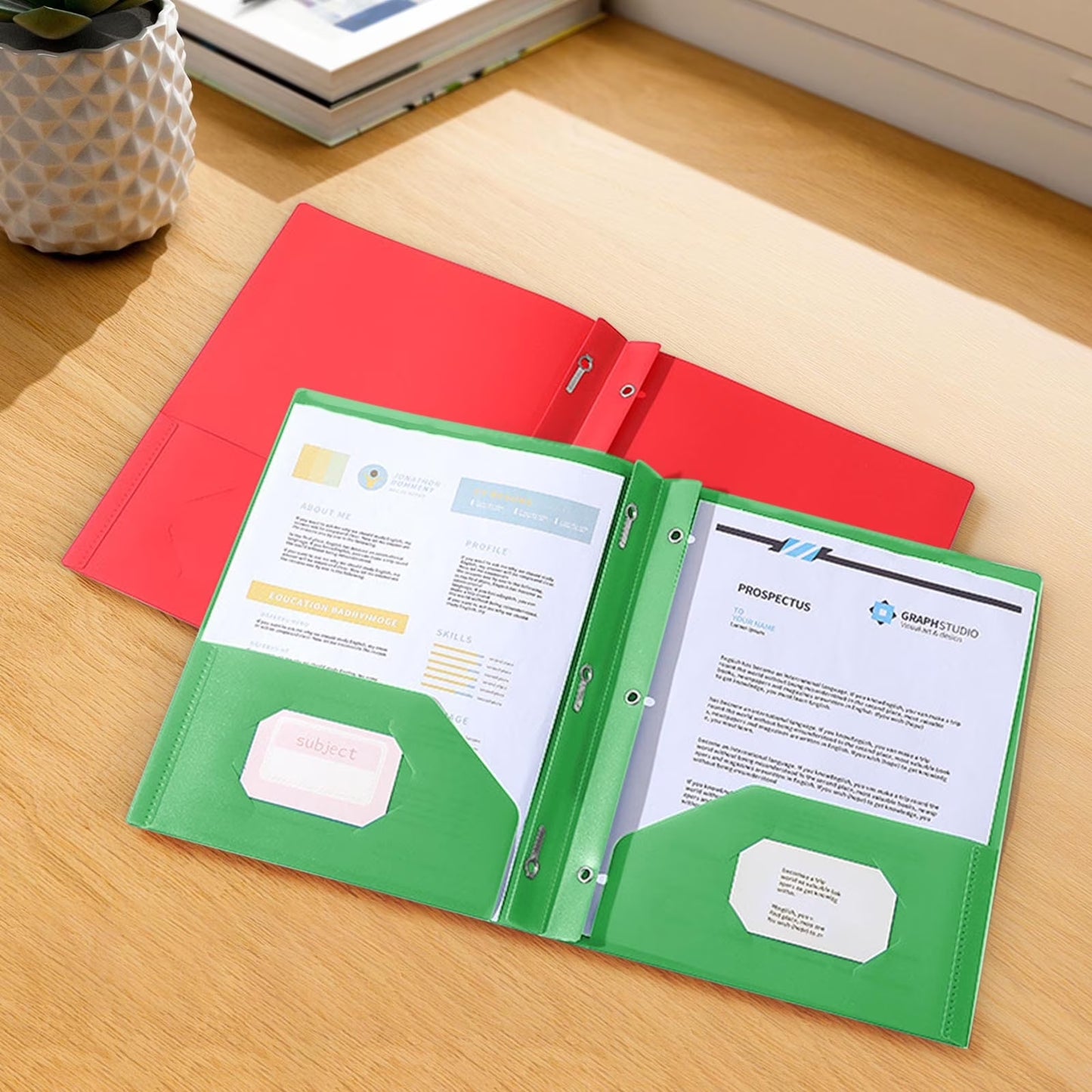 3 Hole Punched, Pocket Folders with Holes, Plastic Folders for 3 Ring Binder, Binder Folders for Sch-Ool, Office