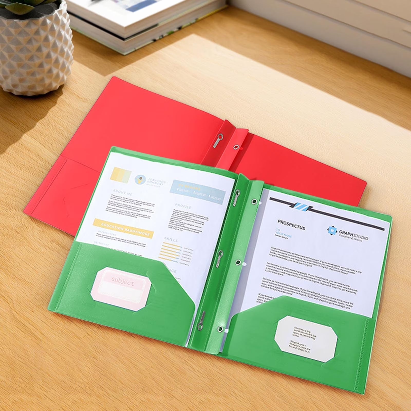 3 Hole Punched, Pocket Folders with Holes, Plastic Folders for 3 Ring Binder, Binder Folders for Sch-Ool, Office