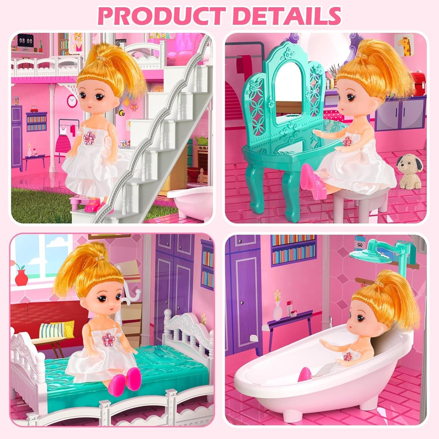 Multistory Dollhouse Featuring Slide Playset For Girls