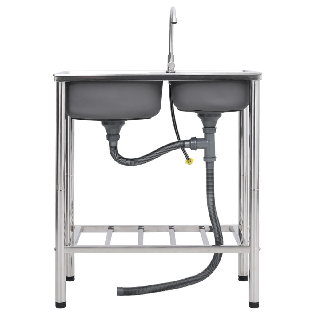 vidaXL Camping Sink Outdoor Garden Sink Single Basin with Tap Stainless Steel