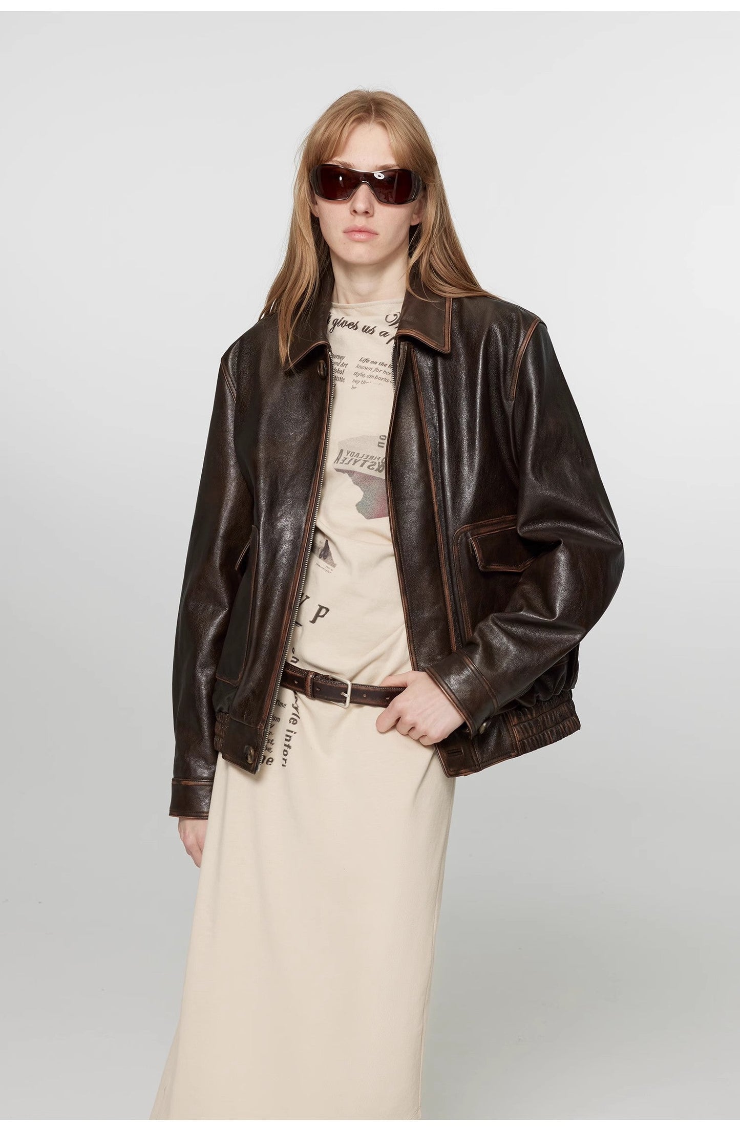South City Old Lane Vintage Brown Aviator Leather Jacket