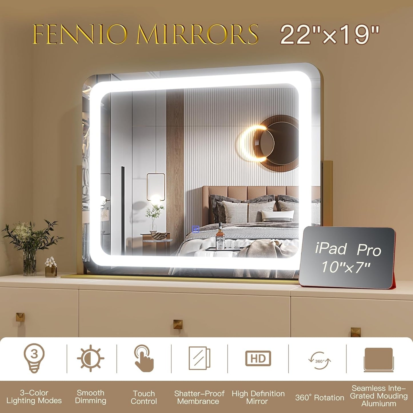 Vanity Mirror With LED Lighting 22x19Inches Edition