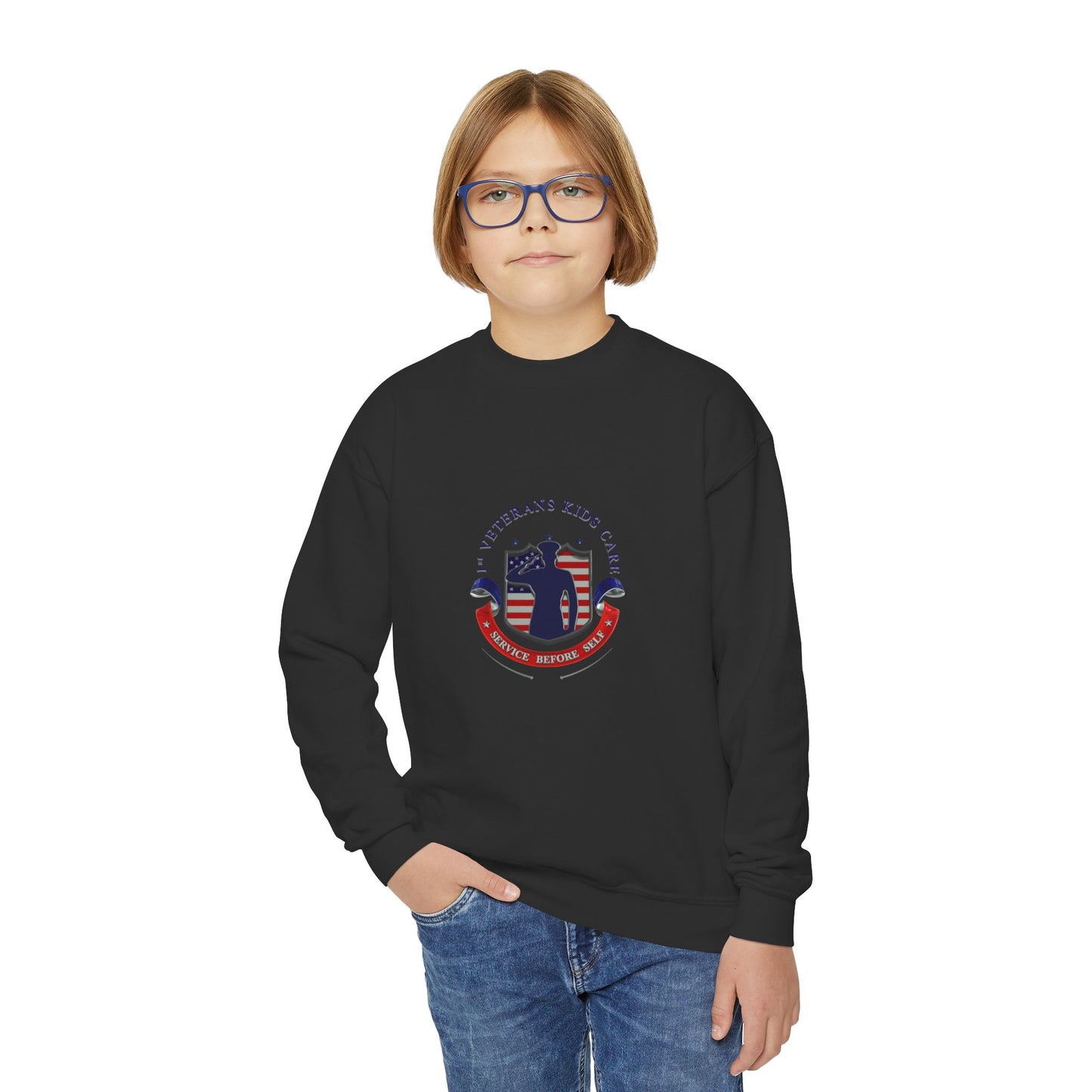 1st Veterans Kids Care Youth Crewneck Sweatshirt