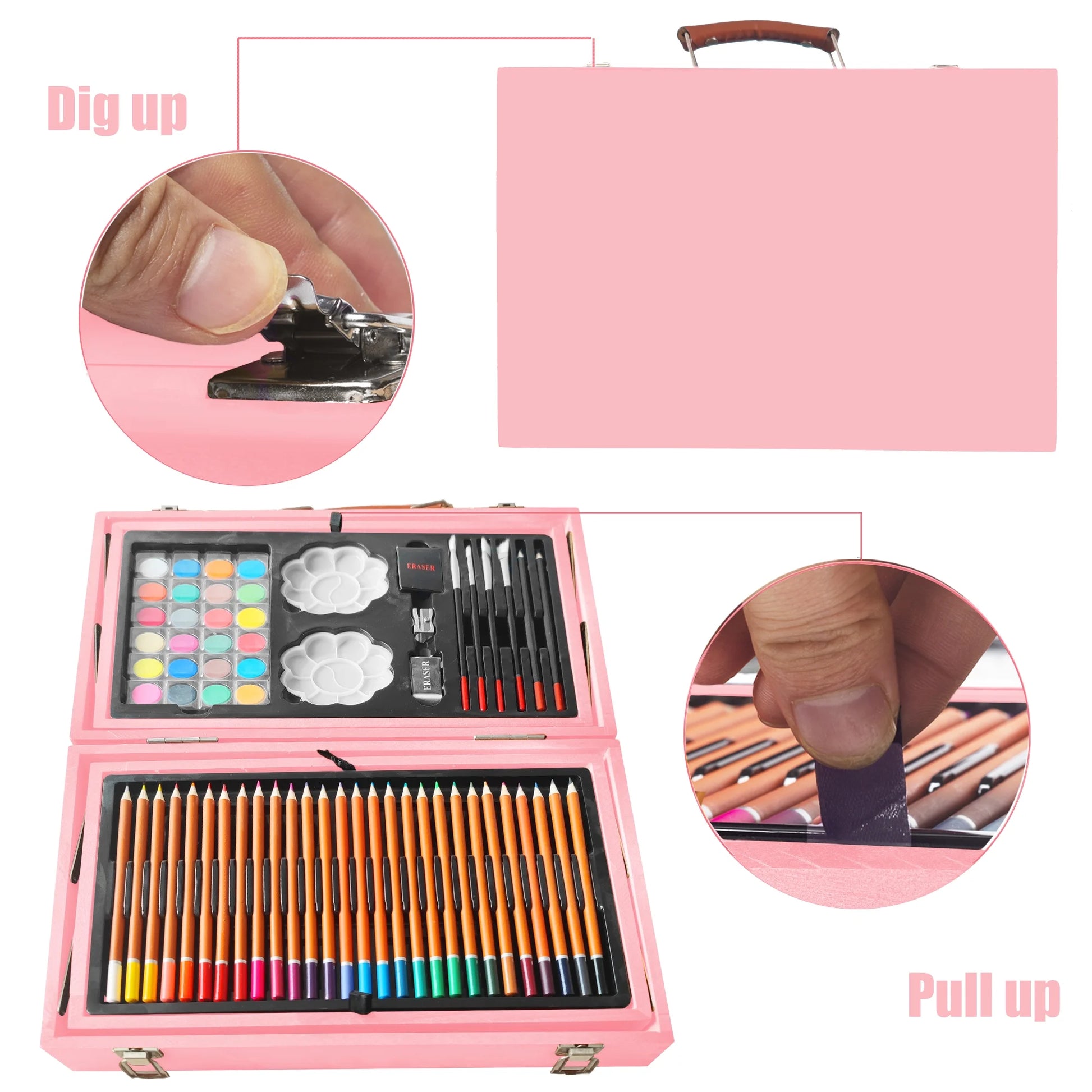 139 Pack Deluxe Portable Double Layers Wooden Coloring Drawing Kit with Sketch Pads, Art Set Gift for Artist Adults Beginners Kids (Pink)