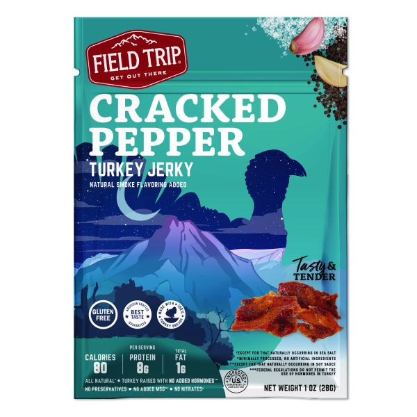 Turkey Jerky, Cracked Pepper Turkey, 1 oz Bag, 12 Bags/Carton